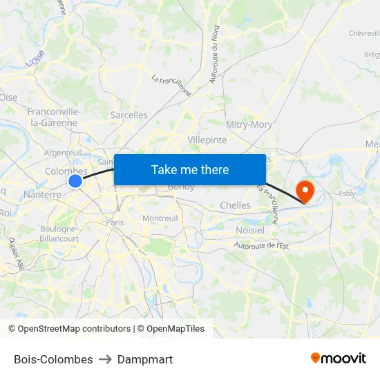 Bois-Colombes to Dampmart map