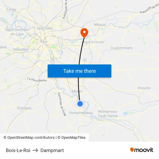 Bois-Le-Roi to Dampmart map