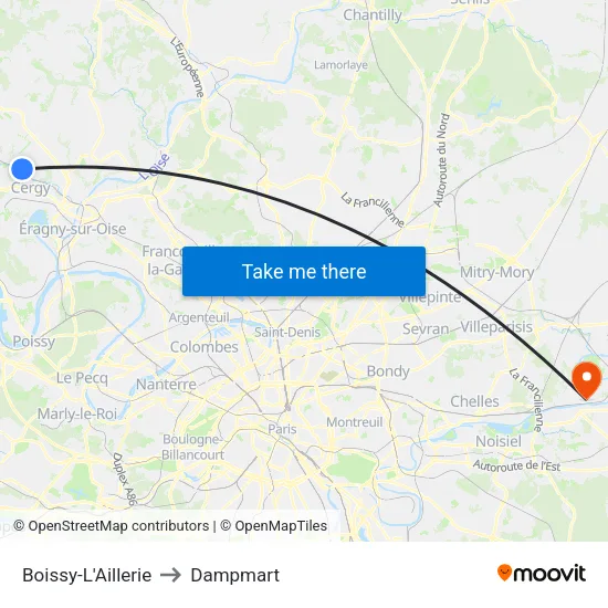 Boissy-L'Aillerie to Dampmart map