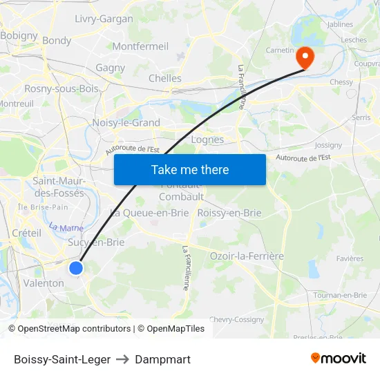 Boissy-Saint-Leger to Dampmart map