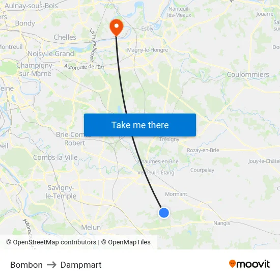 Bombon to Dampmart map