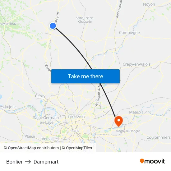 Bonlier to Dampmart map
