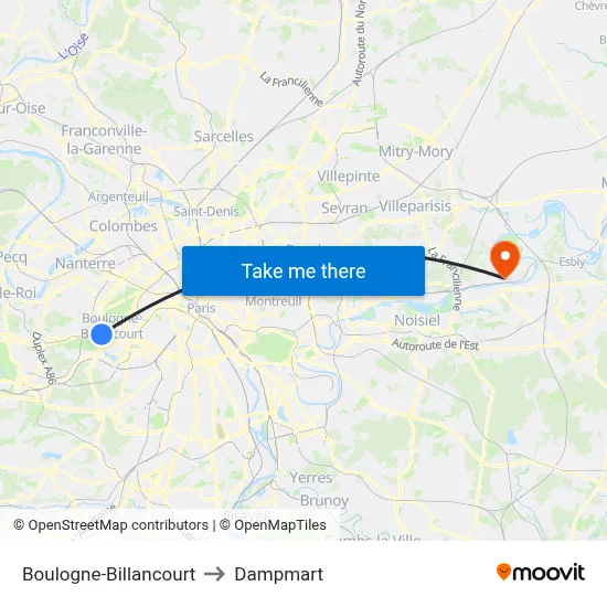 Boulogne-Billancourt to Dampmart map