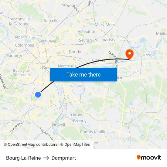 Bourg-La-Reine to Dampmart map