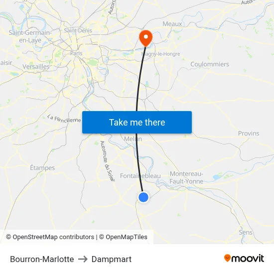 Bourron-Marlotte to Dampmart map
