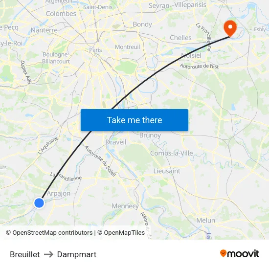 Breuillet to Dampmart map