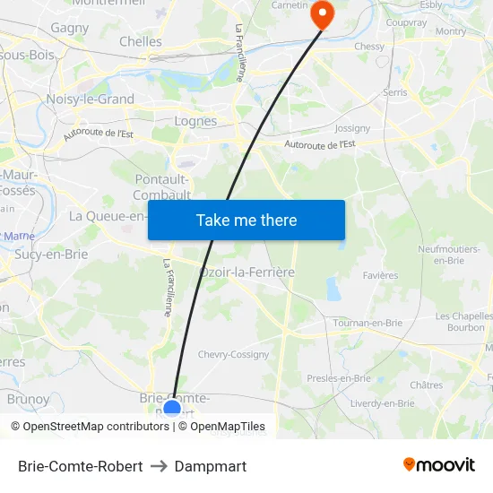 Brie-Comte-Robert to Dampmart map