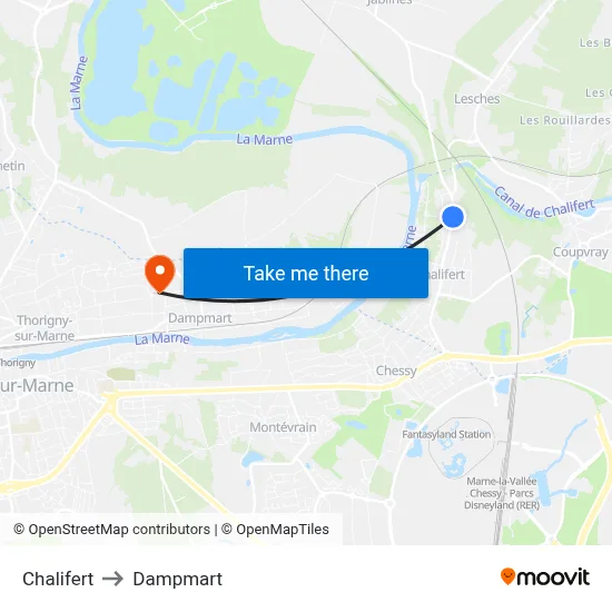 Chalifert to Dampmart map