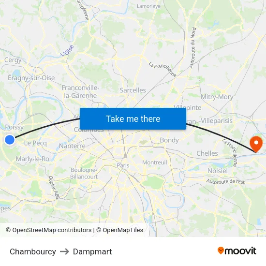 Chambourcy to Dampmart map