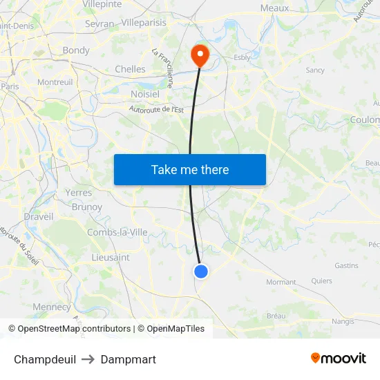 Champdeuil to Dampmart map