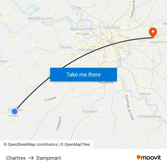 Chartres to Dampmart map