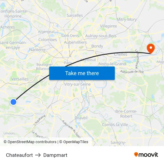 Chateaufort to Dampmart map