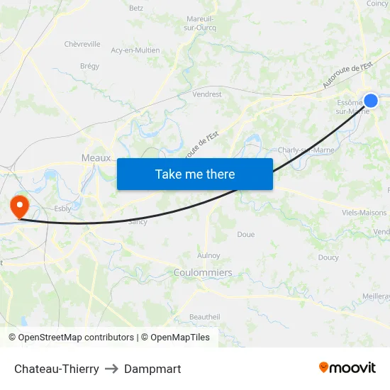 Chateau-Thierry to Dampmart map