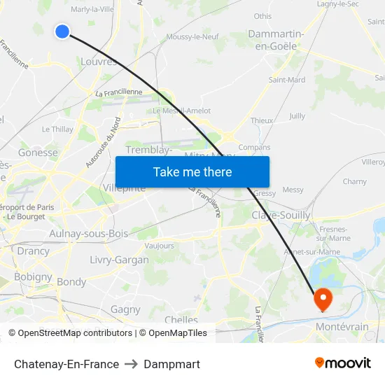 Chatenay-En-France to Dampmart map