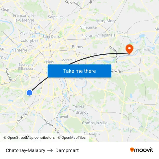 Chatenay-Malabry to Dampmart map