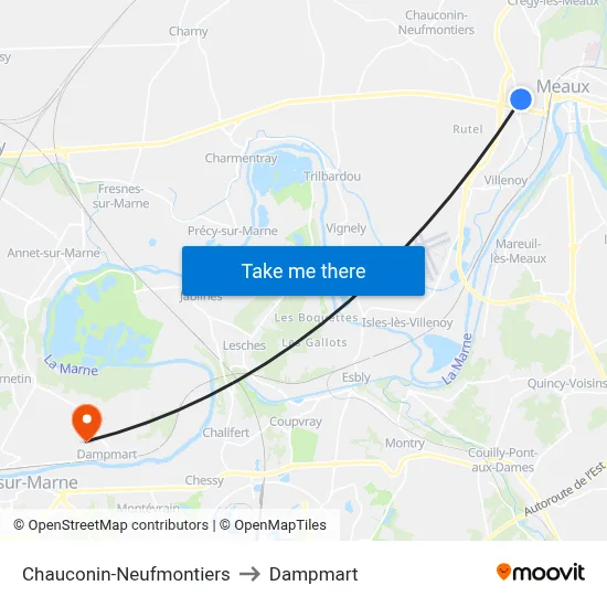 Chauconin-Neufmontiers to Dampmart map