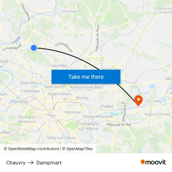 Chauvry to Dampmart map
