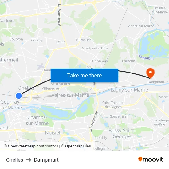 Chelles to Dampmart map