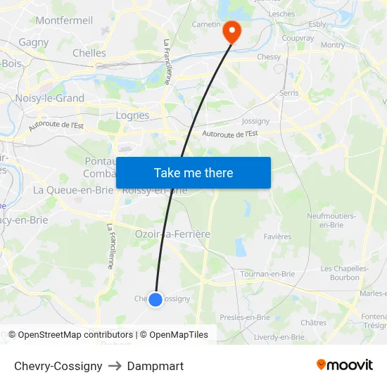 Chevry-Cossigny to Dampmart map