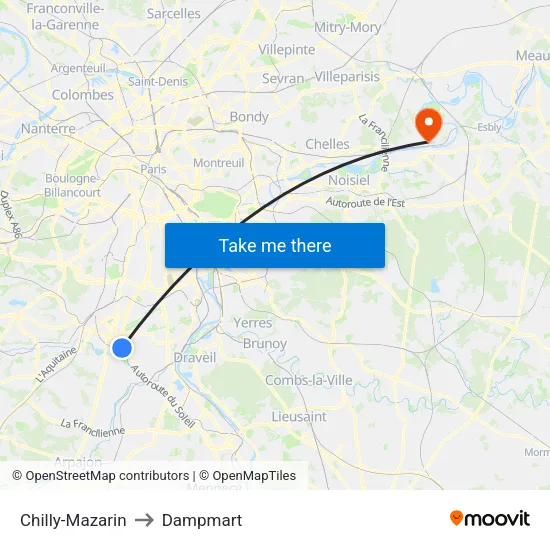 Chilly-Mazarin to Dampmart map