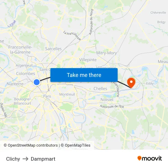 Clichy to Dampmart map