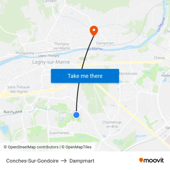 Conches-Sur-Gondoire to Dampmart map