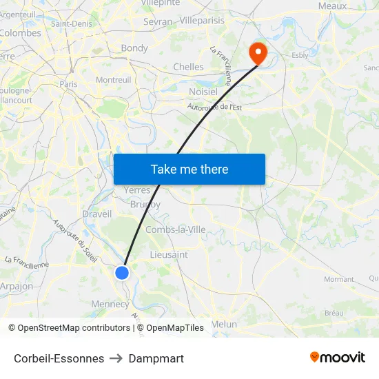 Corbeil-Essonnes to Dampmart map