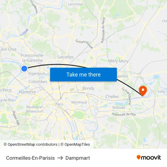 Cormeilles-En-Parisis to Dampmart map