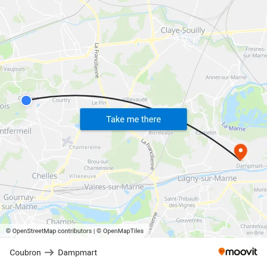 Coubron to Dampmart map