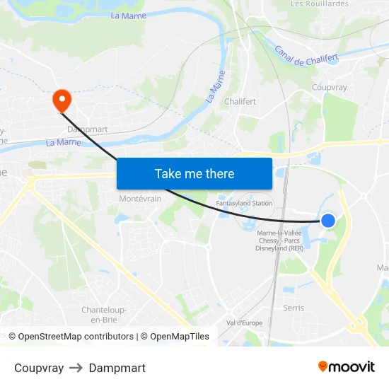 Coupvray to Dampmart map