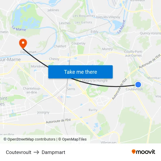 Coutevroult to Dampmart map
