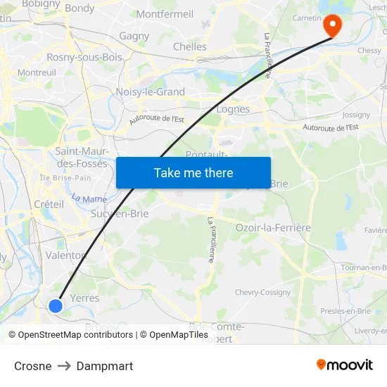 Crosne to Dampmart map