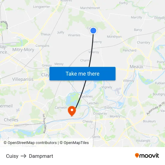 Cuisy to Dampmart map