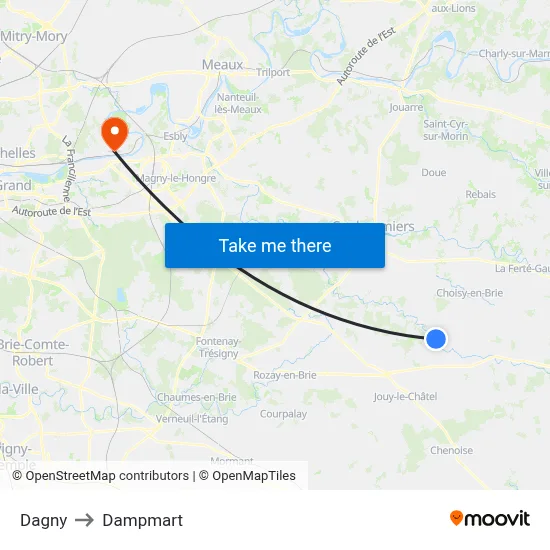 Dagny to Dampmart map