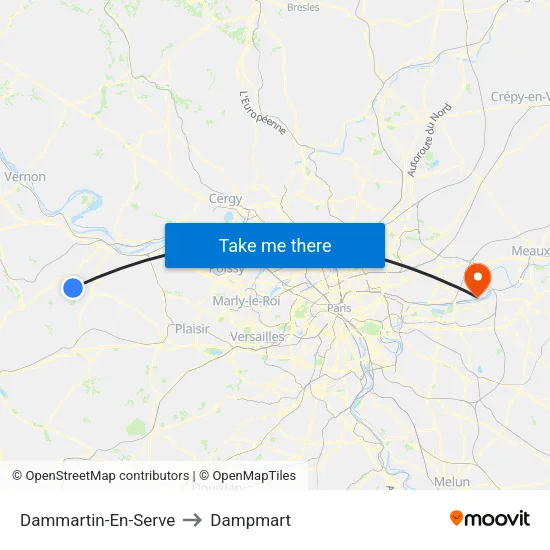Dammartin-En-Serve to Dampmart map