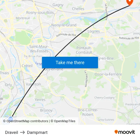 Draveil to Dampmart map