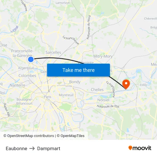 Eaubonne to Dampmart map