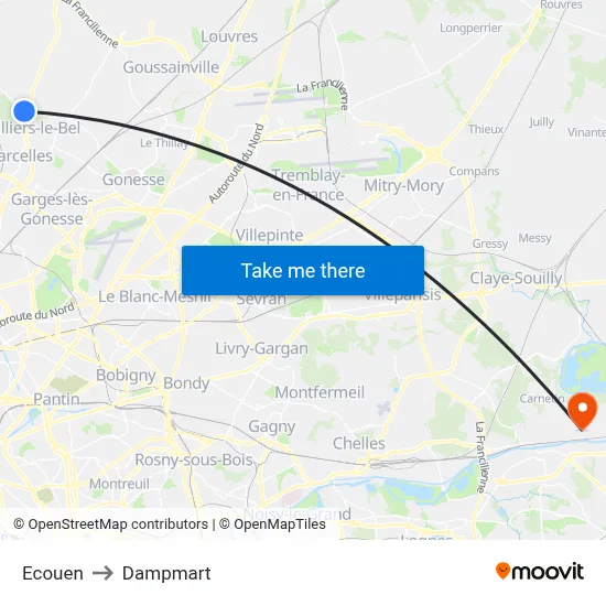 Ecouen to Dampmart map