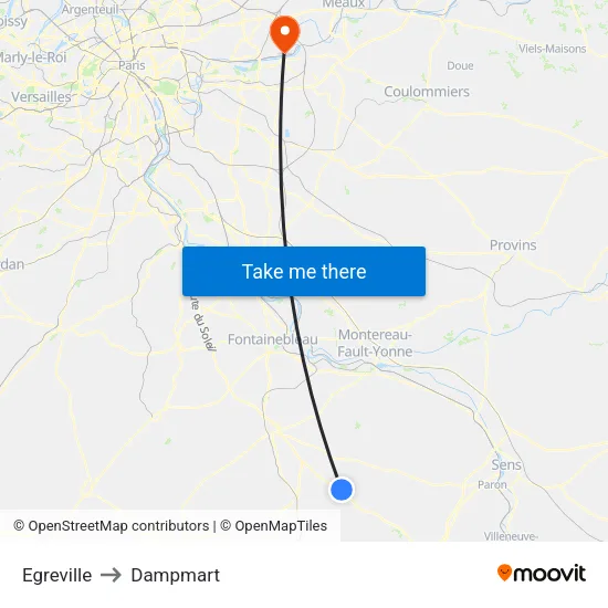 Egreville to Dampmart map