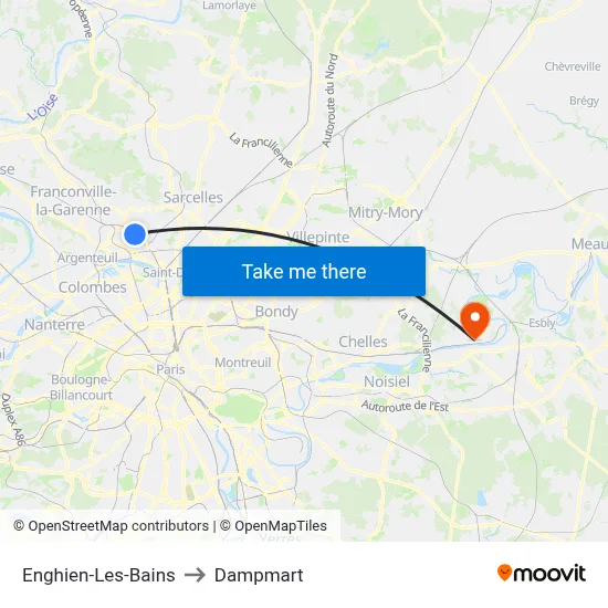 Enghien-Les-Bains to Dampmart map