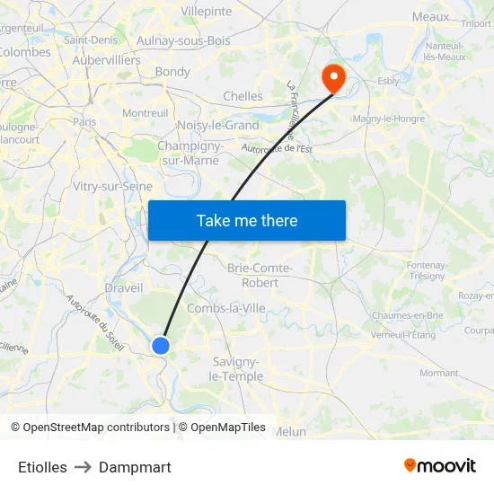 Etiolles to Dampmart map
