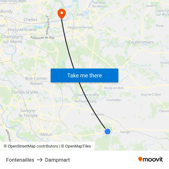 Fontenailles to Dampmart map