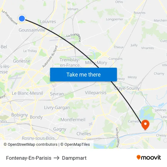 Fontenay-En-Parisis to Dampmart map