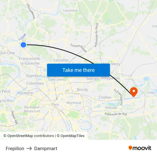 Frepillon to Dampmart map