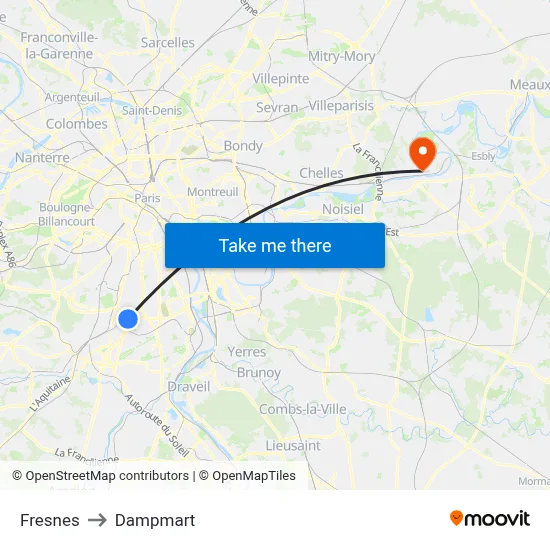 Fresnes to Dampmart map