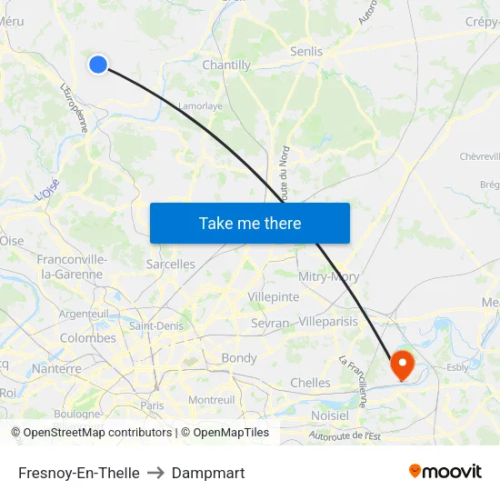 Fresnoy-En-Thelle to Dampmart map