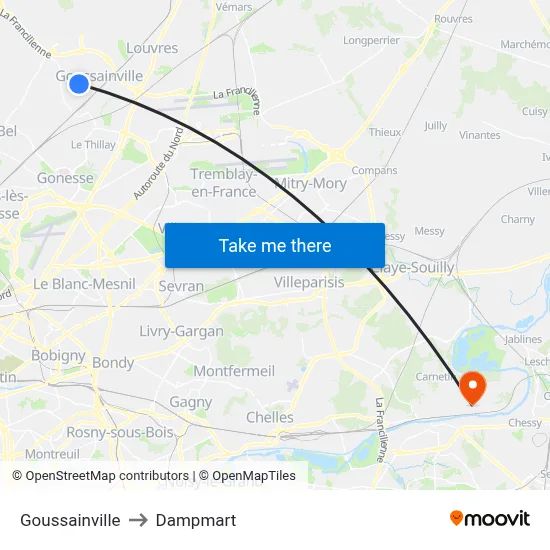 Goussainville to Dampmart map