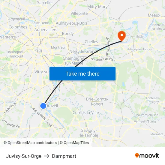 Juvisy-Sur-Orge to Dampmart map