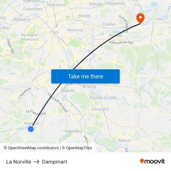 La Norville to Dampmart map