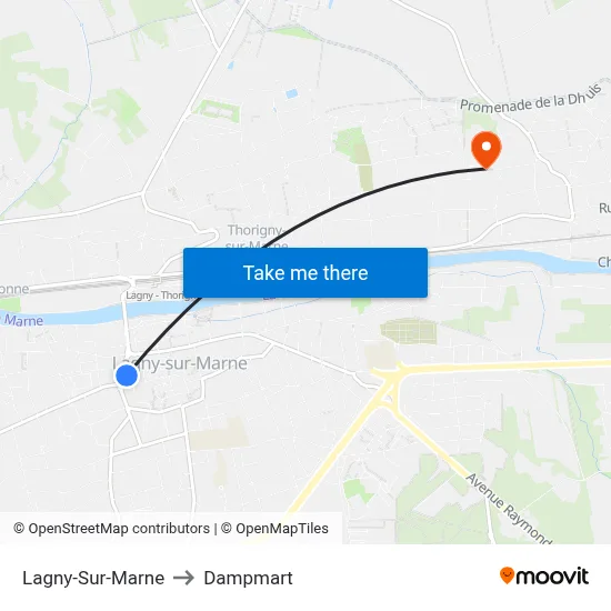 Lagny-Sur-Marne to Dampmart map